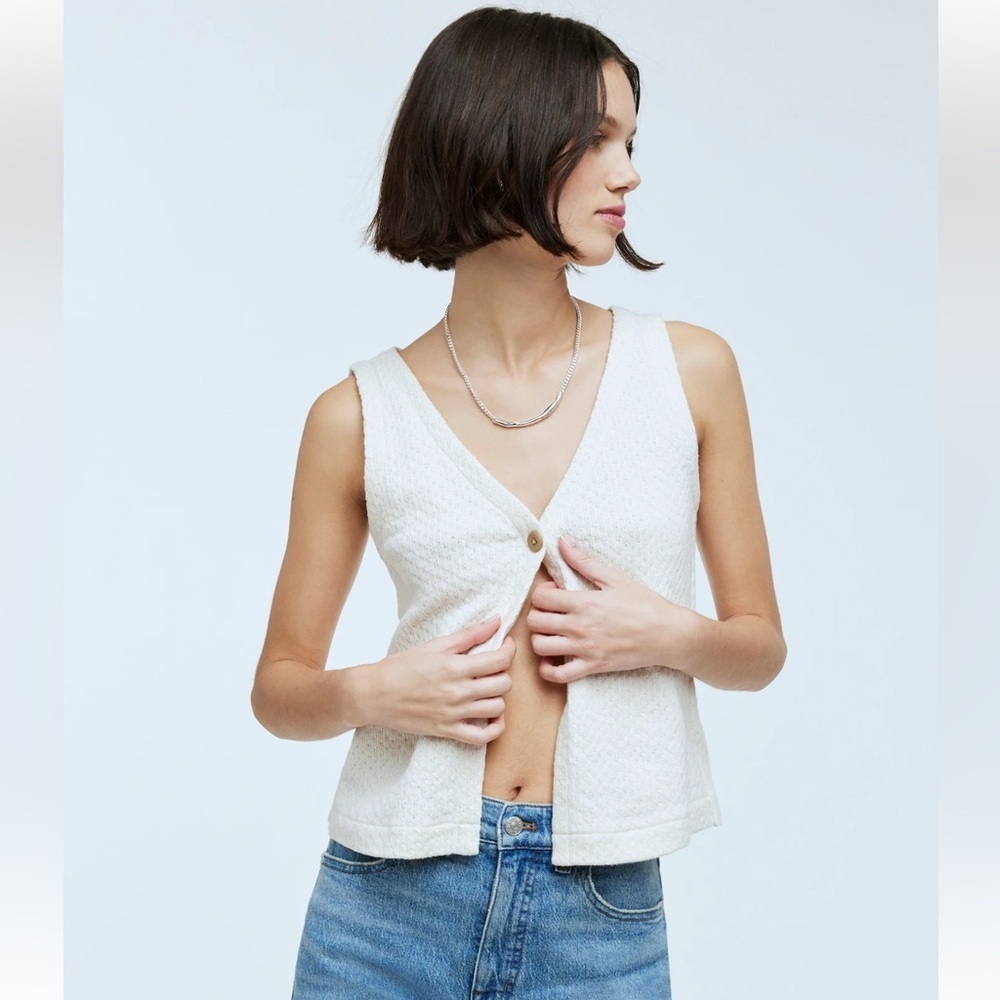 MADEWELL Pointelle Single-Button Vest Size M Bleached Canvas - Picture 2 of 13